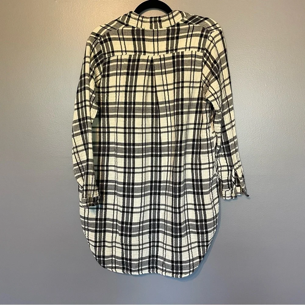 Free People x CP Shades Checkmate Plaid Shirt Dress Black Ivory Long Sleeve XS